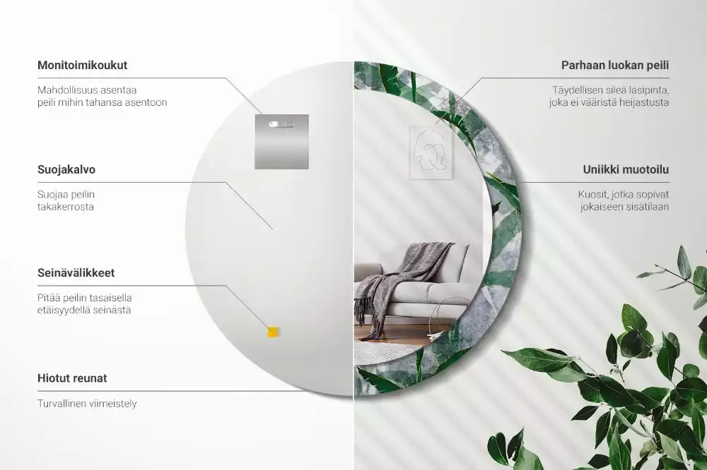 Kulaté zrcadlo s potiskem Tropické listy