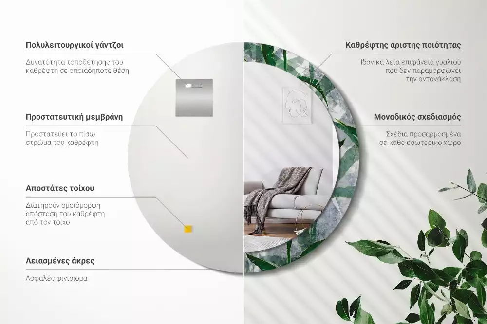 Kulaté zrcadlo s potiskem Tropické listy