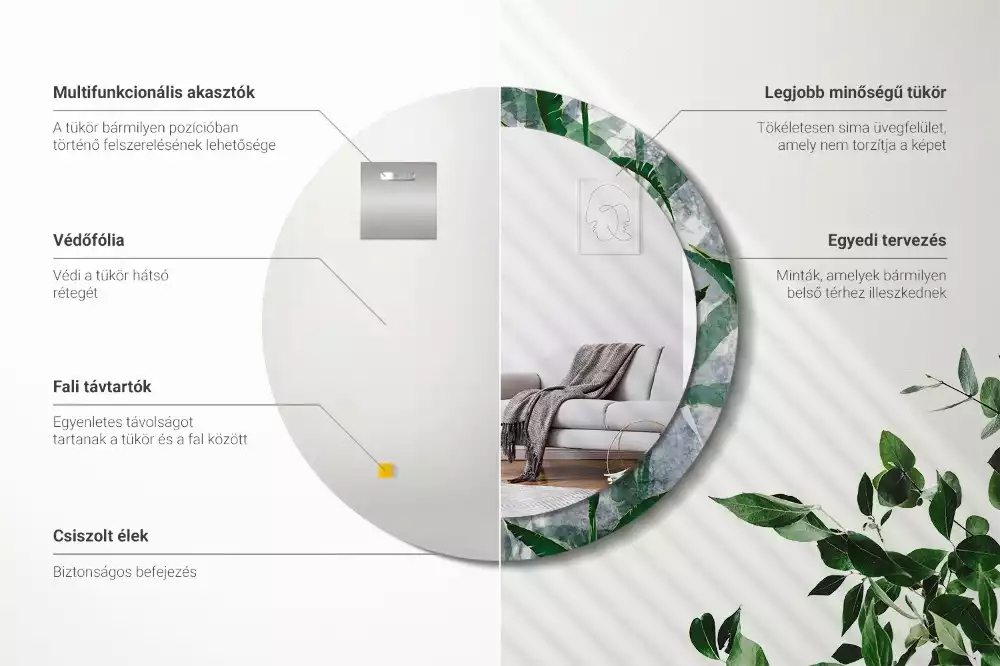 Kulaté zrcadlo s potiskem Tropické listy