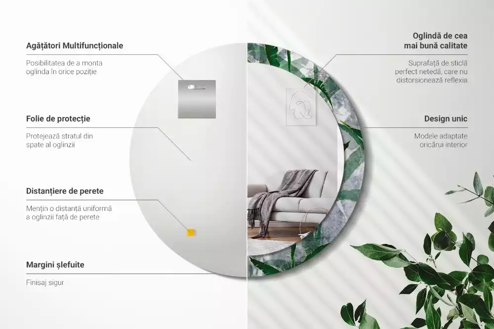 Kulaté zrcadlo s potiskem Tropické listy