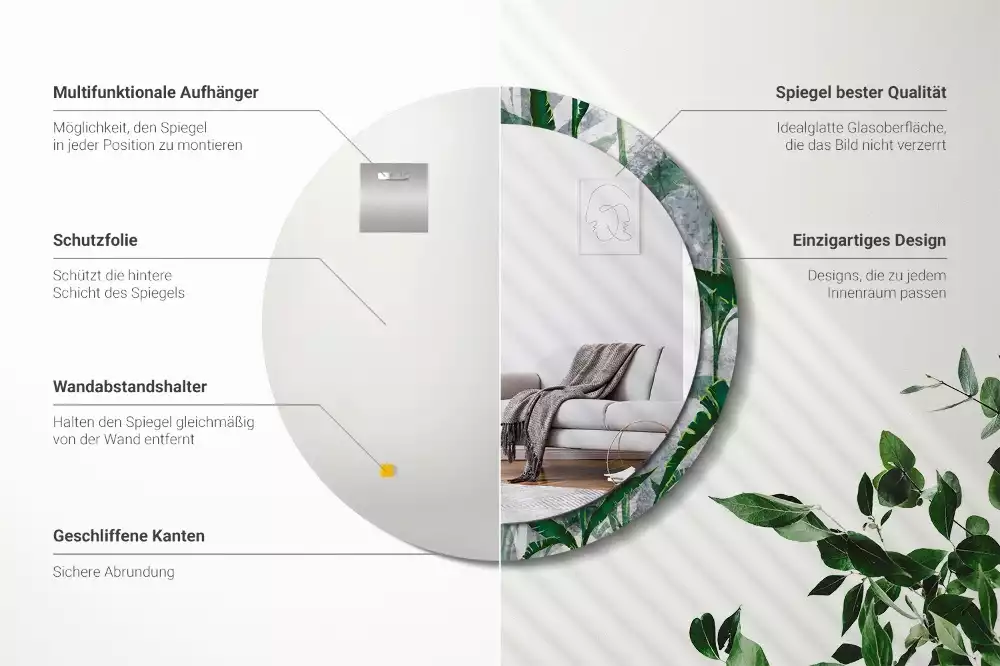 Kulaté zrcadlo s potiskem Tropické listy