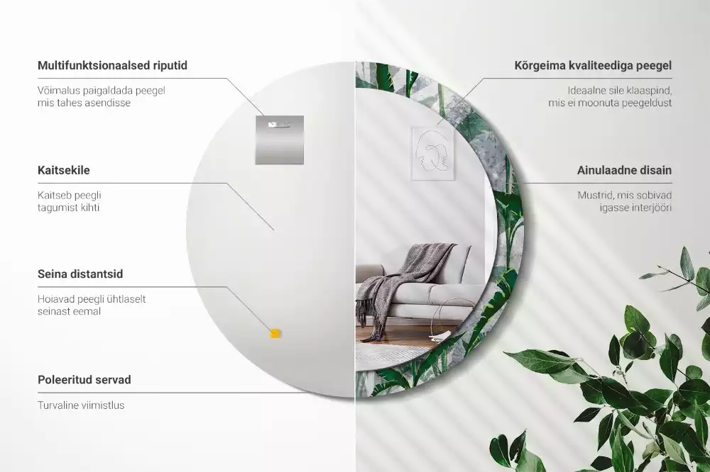 Kulaté zrcadlo s potiskem Tropické listy