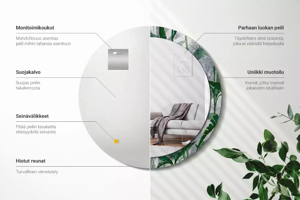 Kulaté zrcadlo s potiskem Tropické listy