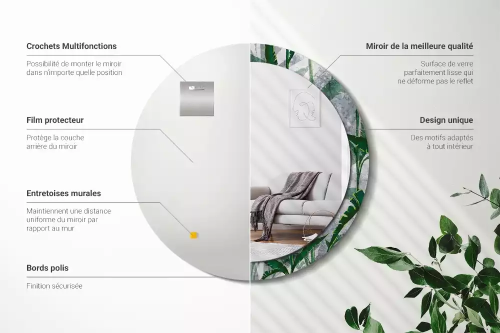 Kulaté zrcadlo s potiskem Tropické listy