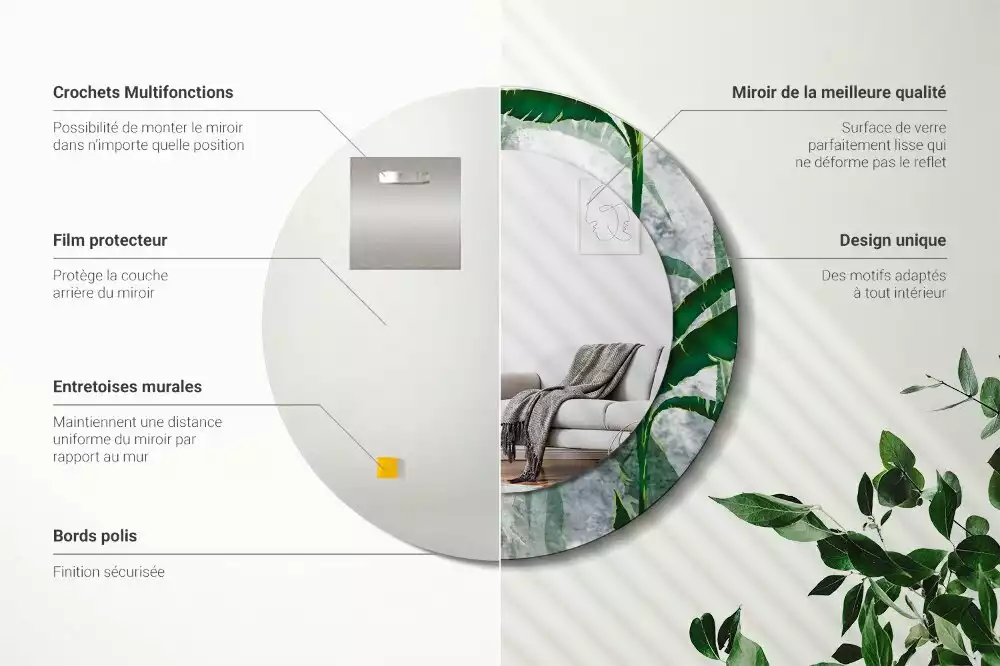 Kulaté zrcadlo s potiskem Tropické listy