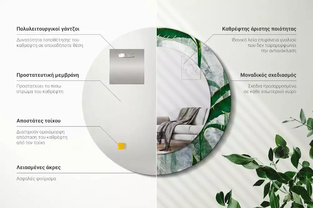 Kulaté zrcadlo s potiskem Tropické listy