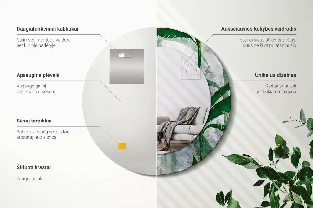 Kulaté zrcadlo s potiskem Tropické listy