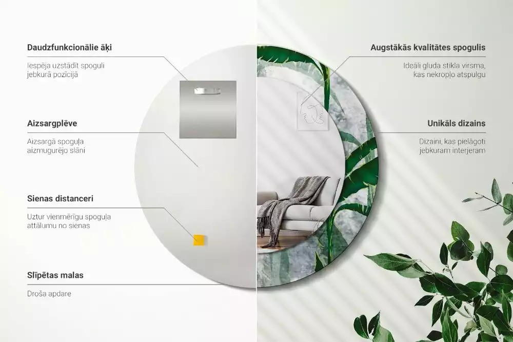 Kulaté zrcadlo s potiskem Tropické listy