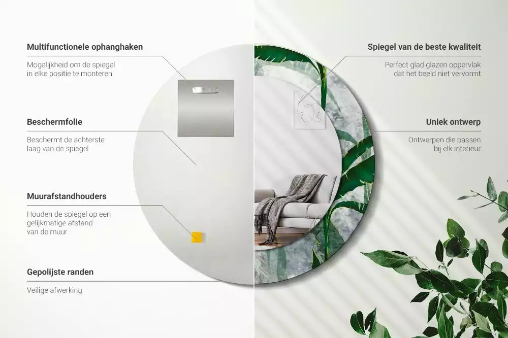 Kulaté zrcadlo s potiskem Tropické listy