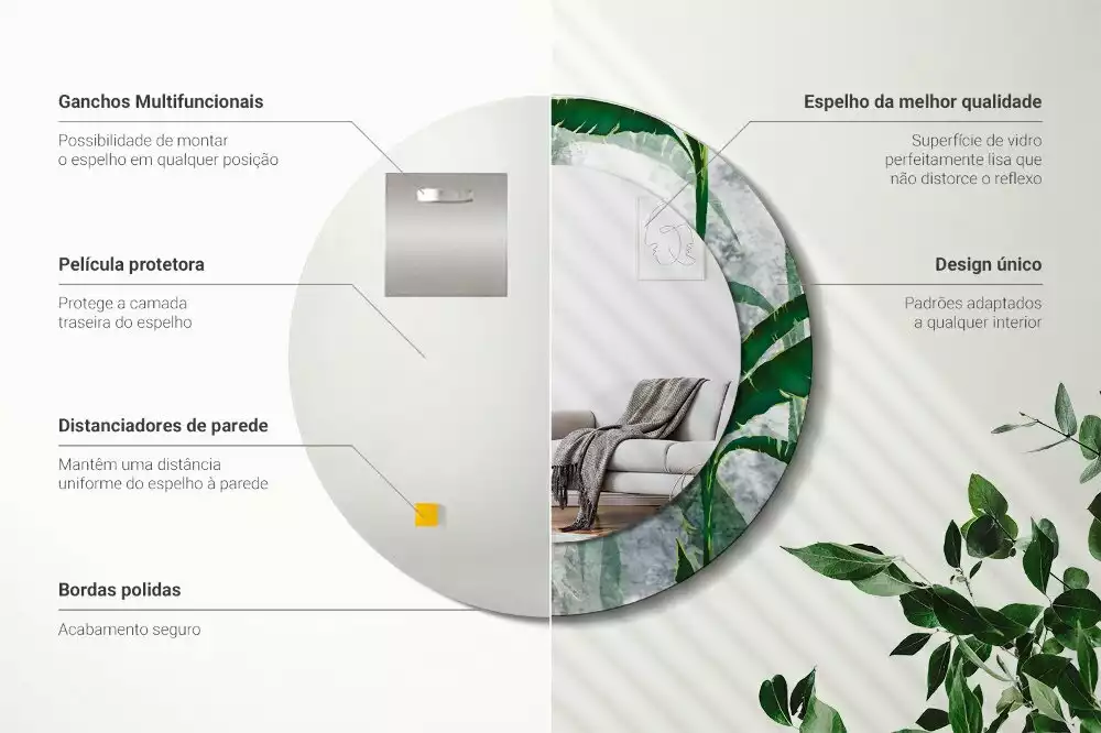 Kulaté zrcadlo s potiskem Tropické listy