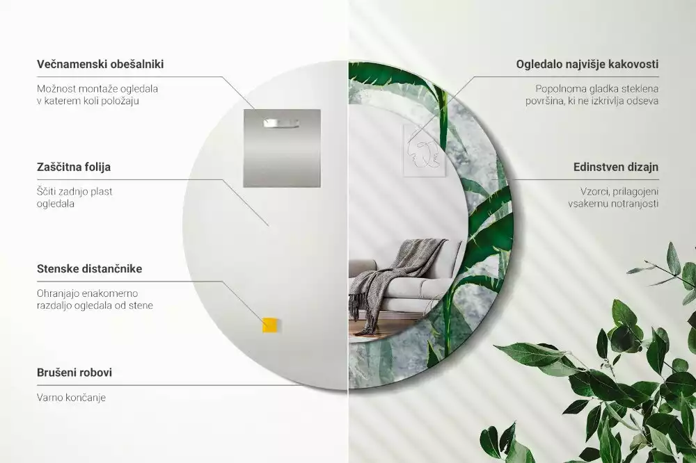 Kulaté zrcadlo s potiskem Tropické listy