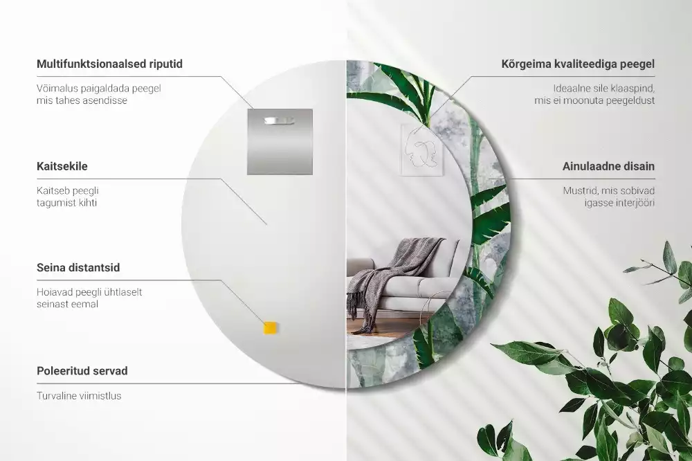 Kulaté zrcadlo s potiskem Tropické listy