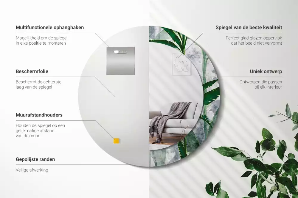 Kulaté zrcadlo s potiskem Tropické listy