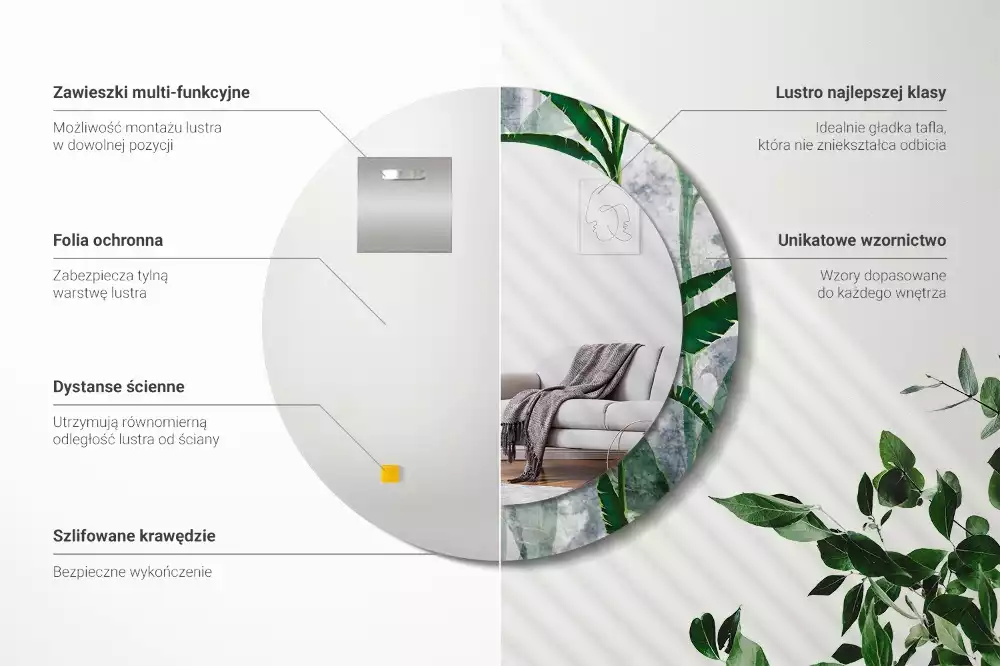 Kulaté zrcadlo s potiskem Tropické listy