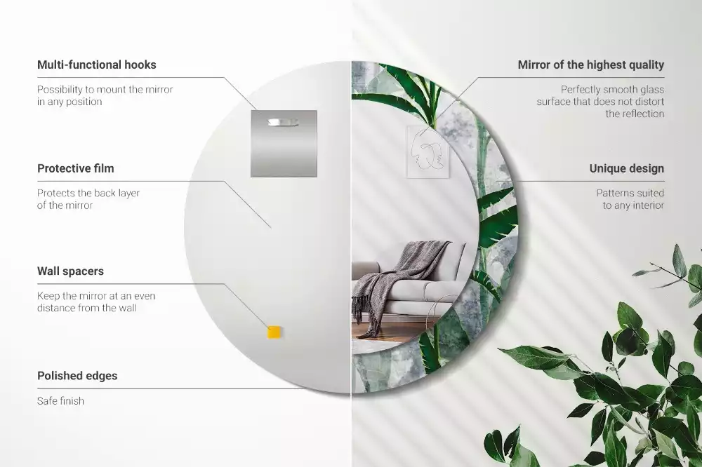 Kulaté zrcadlo s potiskem Tropické listy