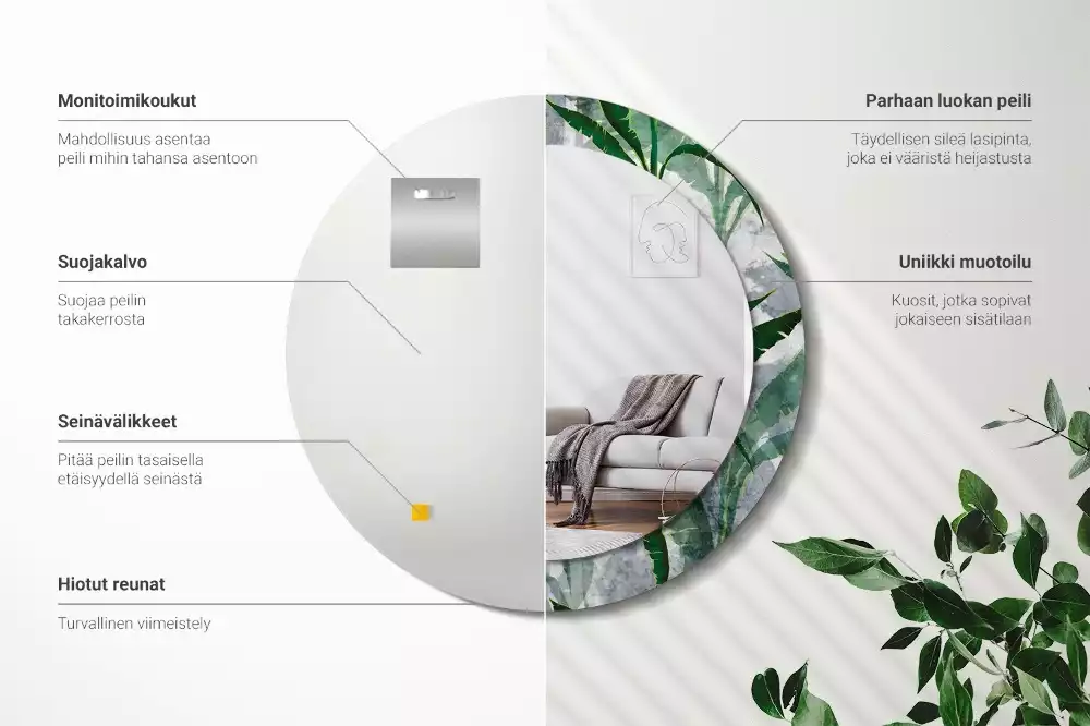 Kulaté zrcadlo s potiskem Tropické listy