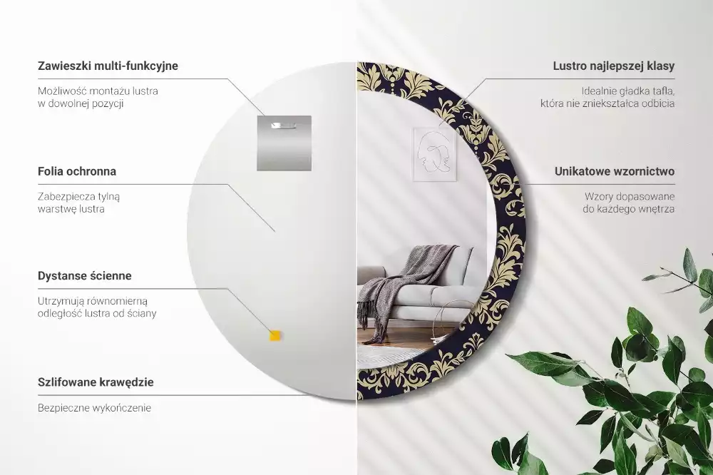 Kulaté dekorativní zrcadlo květinový vzor