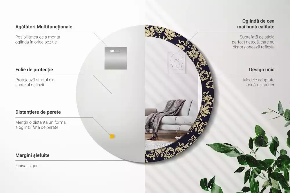 Kulaté dekorativní zrcadlo květinový vzor