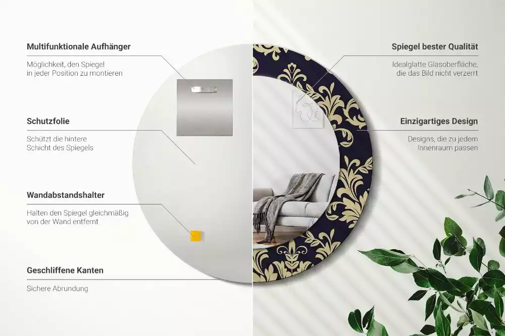 Kulaté dekorativní zrcadlo květinový vzor