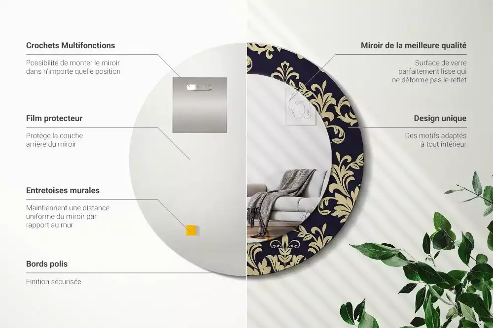 Kulaté dekorativní zrcadlo květinový vzor