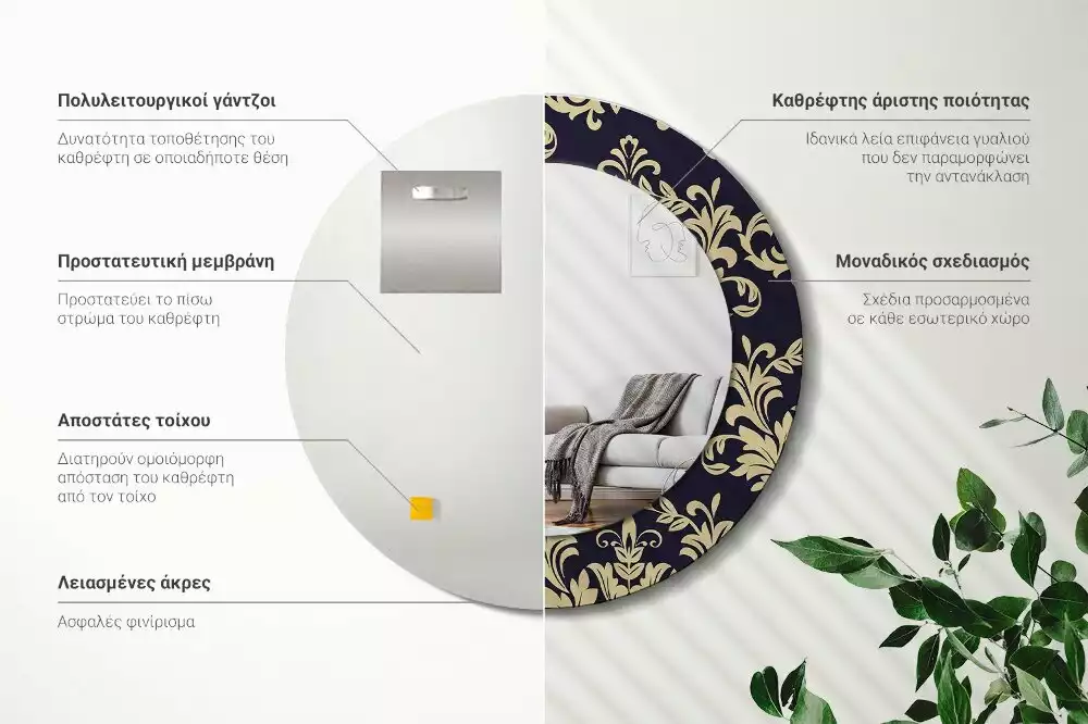 Kulaté dekorativní zrcadlo květinový vzor