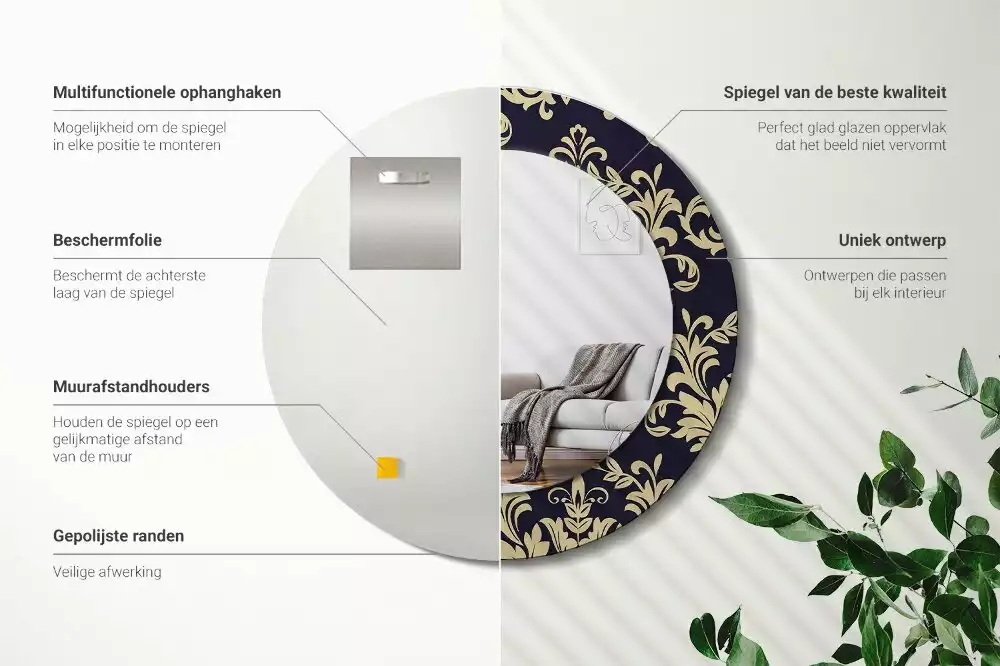 Kulaté dekorativní zrcadlo květinový vzor