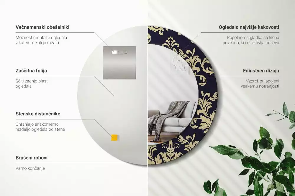 Kulaté dekorativní zrcadlo květinový vzor