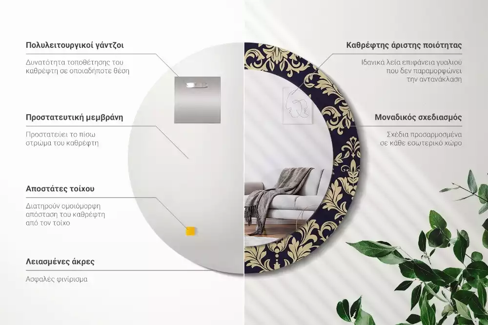 Kulaté dekorativní zrcadlo květinový vzor