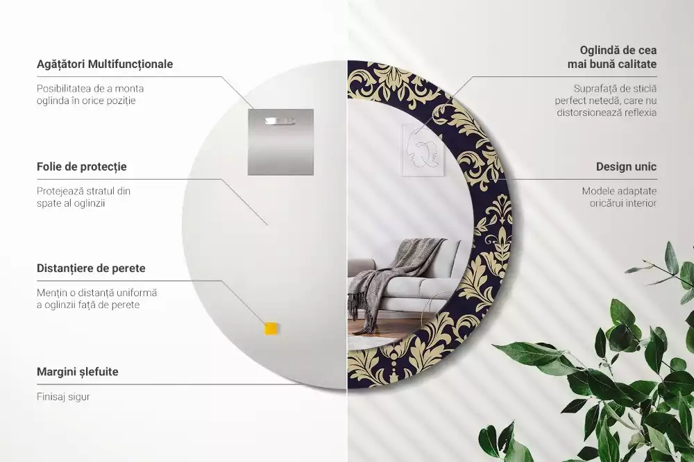 Kulaté dekorativní zrcadlo květinový vzor