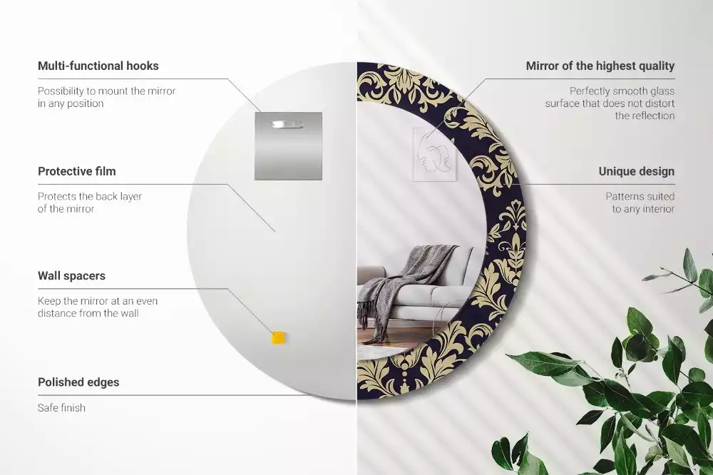 Kulaté dekorativní zrcadlo květinový vzor