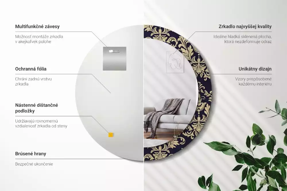 Kulaté dekorativní zrcadlo květinový vzor