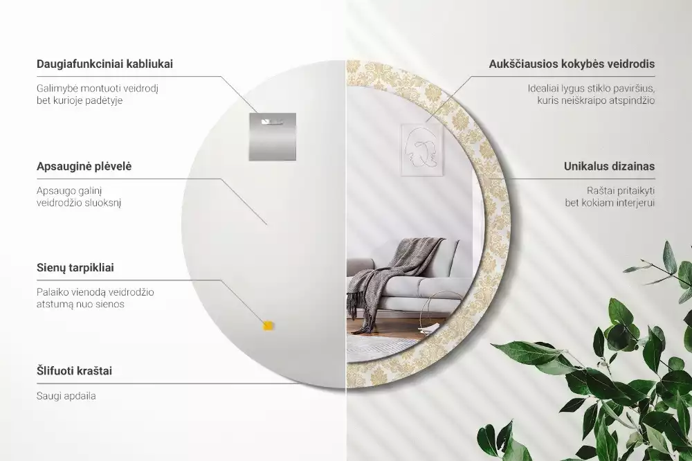 Kulaté dekorativní zrcadlo Barokní vzor