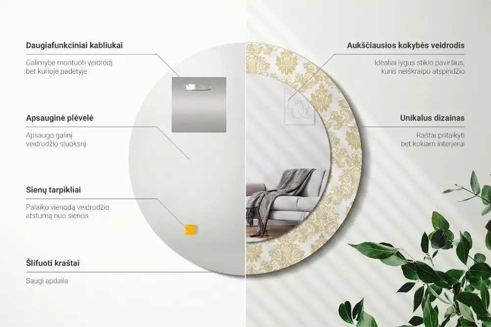 Kulaté dekorativní zrcadlo Barokní vzor