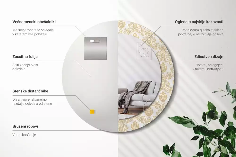 Kulaté dekorativní zrcadlo Barokní vzor