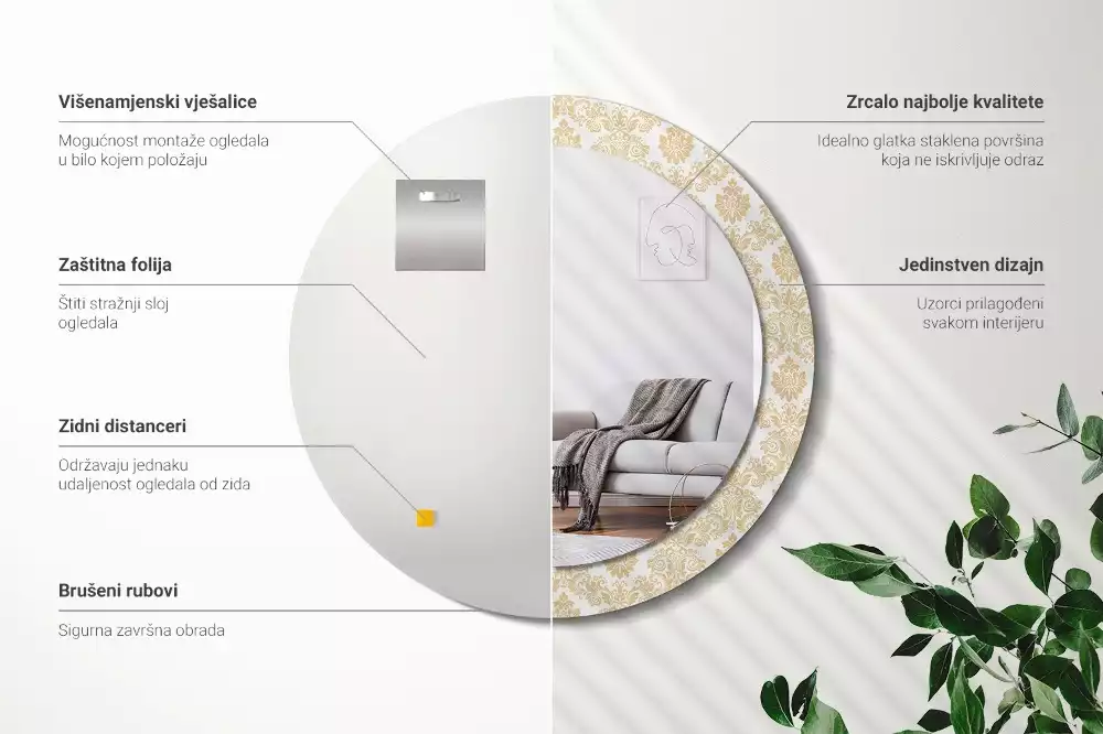 Kulaté dekorativní zrcadlo Barokní vzor