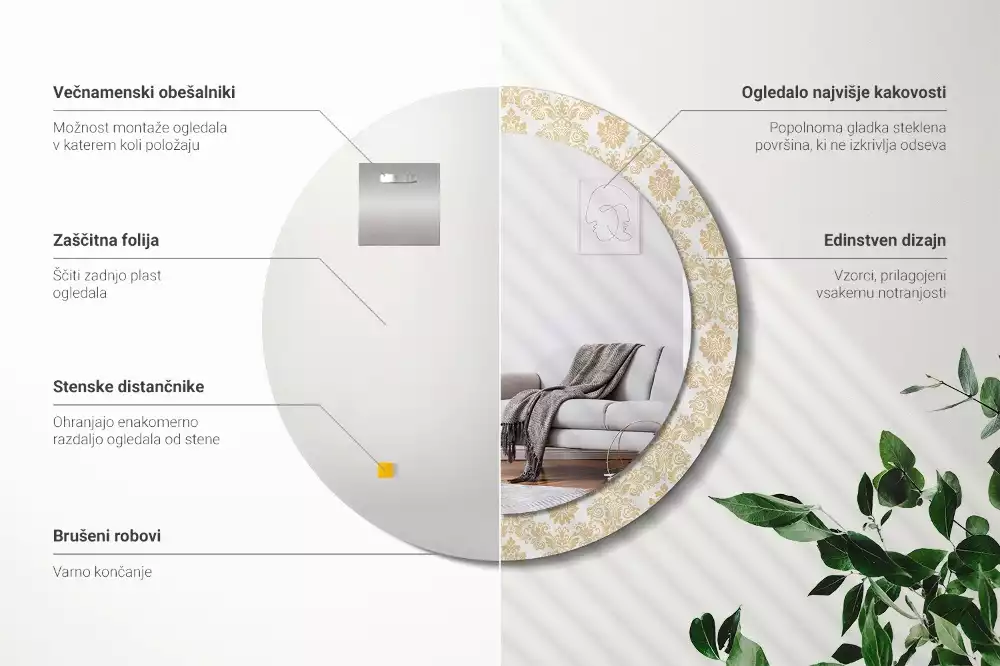 Kulaté dekorativní zrcadlo Barokní vzor