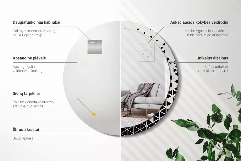 Kulaté dekorativní zrcadlo Geometrické abstrakce