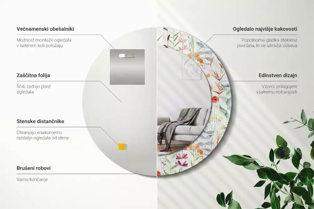 Kulaté zrcadlo s potiskem Divoké květiny