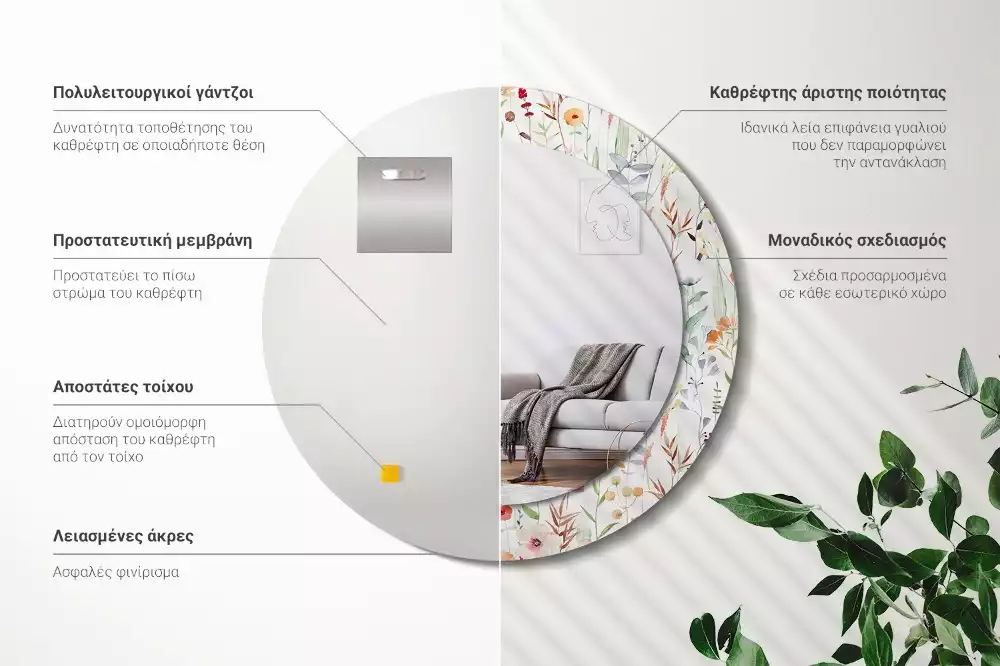 Kulaté zrcadlo s potiskem Divoké květiny