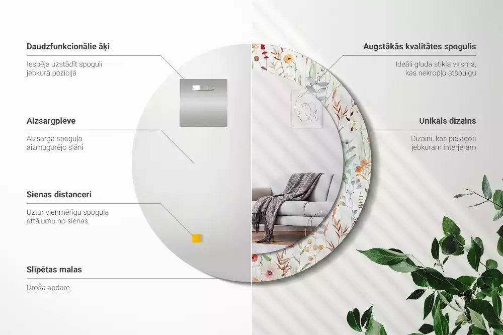 Kulaté zrcadlo s potiskem Divoké květiny