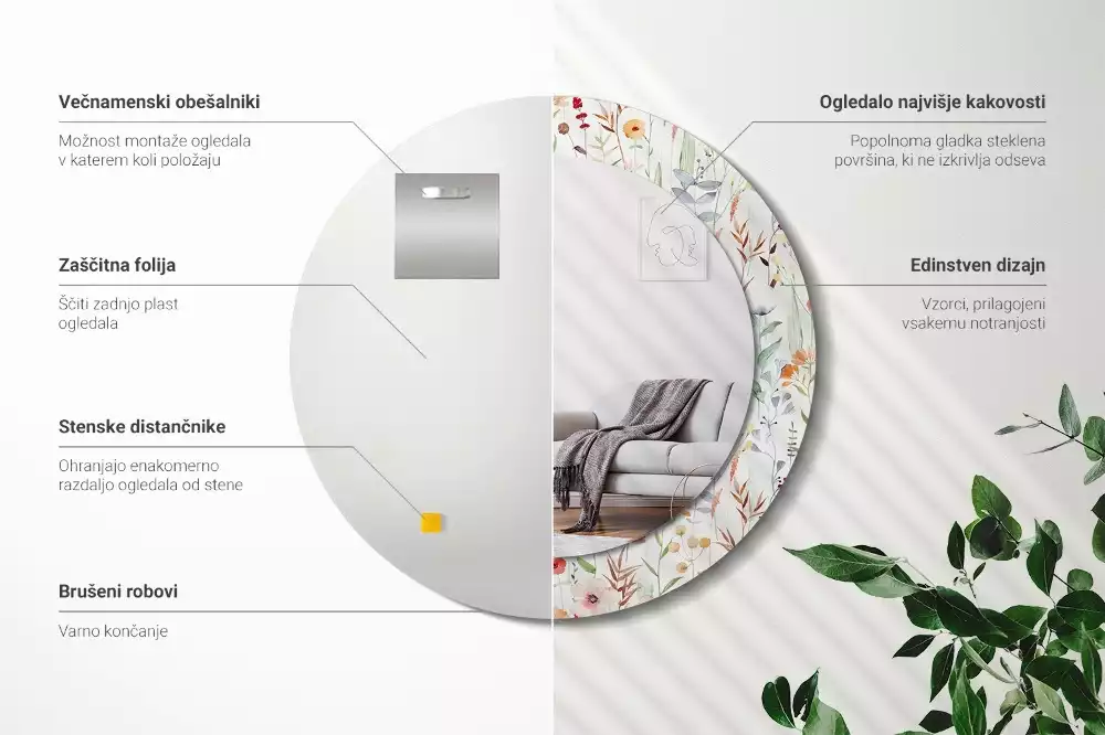 Kulaté zrcadlo s potiskem Divoké květiny