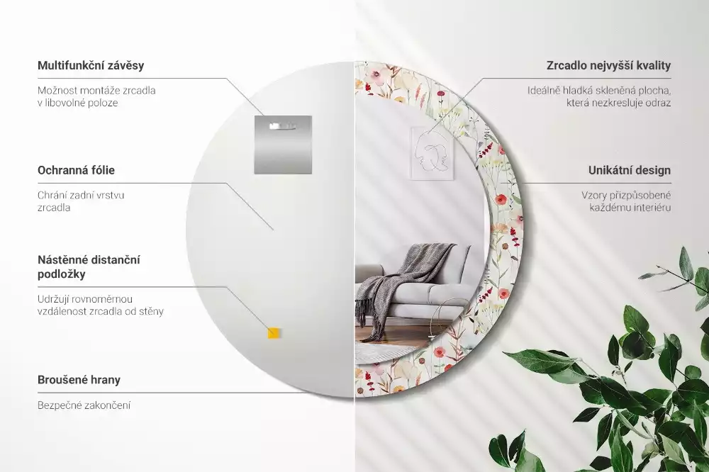 Kulaté zrcadlo s potiskem Divoké květiny