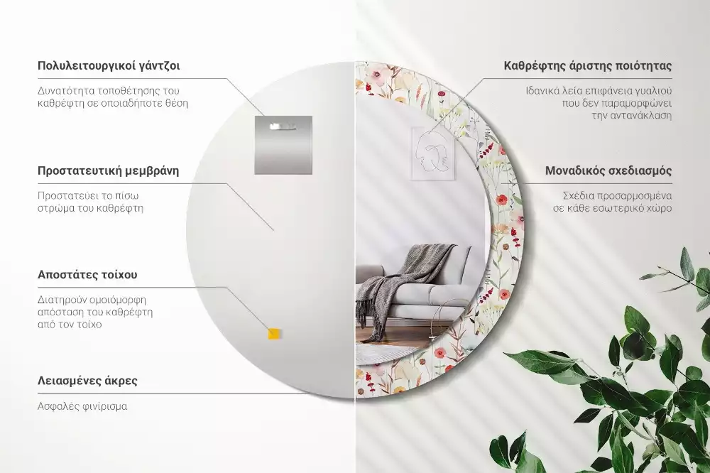 Kulaté zrcadlo s potiskem Divoké květiny