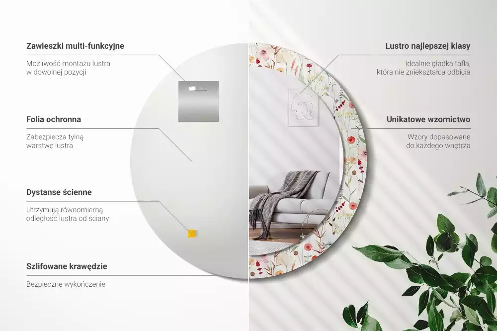 Kulaté zrcadlo s potiskem Divoké květiny