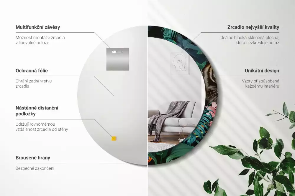 Kulaté zrcadlo s potiskem Vintage džungle