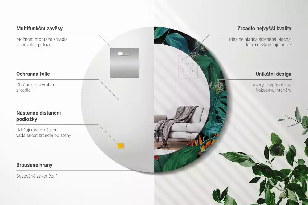 Kulaté zrcadlo s potiskem Vintage džungle