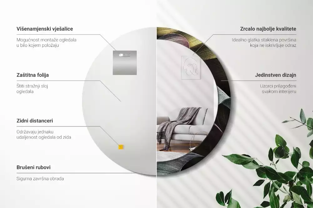 Kulaté dekorativní zrcadlo na zeď Tmavé tropické listy