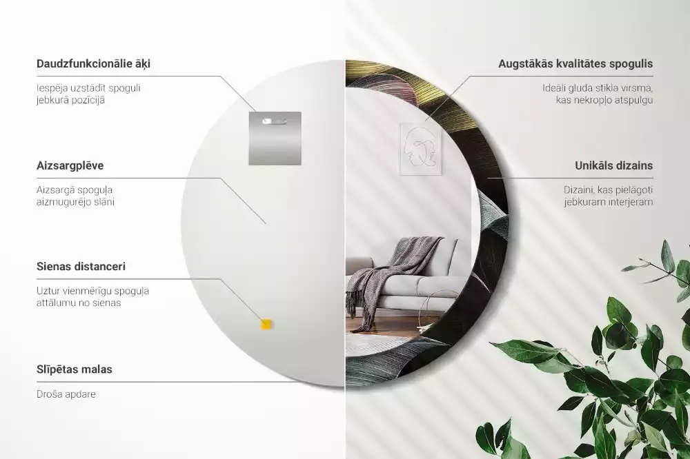 Kulaté dekorativní zrcadlo na zeď Tmavé tropické listy