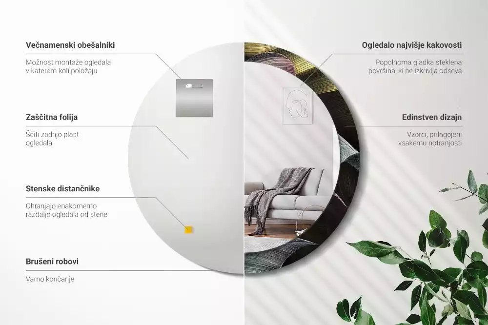 Kulaté dekorativní zrcadlo na zeď Tmavé tropické listy