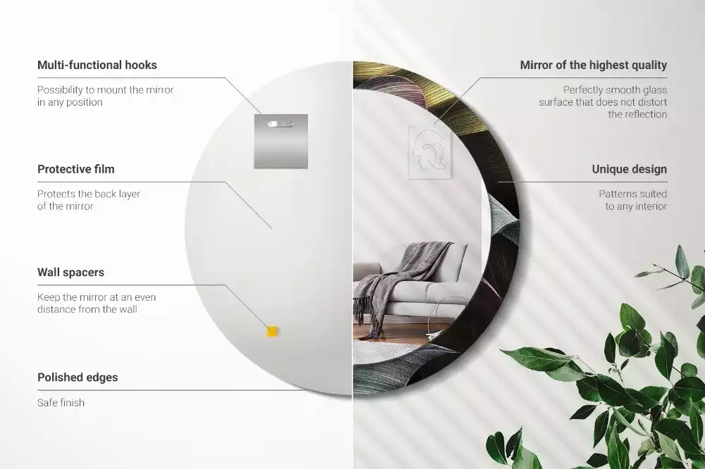 Kulaté dekorativní zrcadlo na zeď Tmavé tropické listy